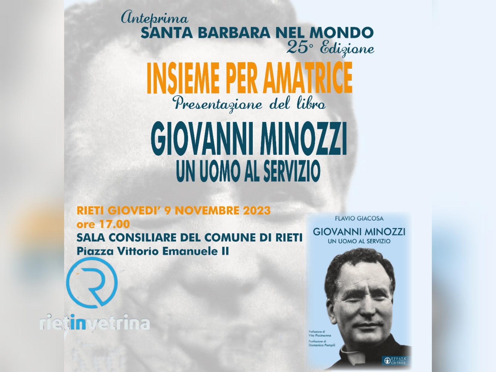 Il 9 novembre a Rieti presentazione del libro: “Giovanni Minozzi, un uomo al servizio”